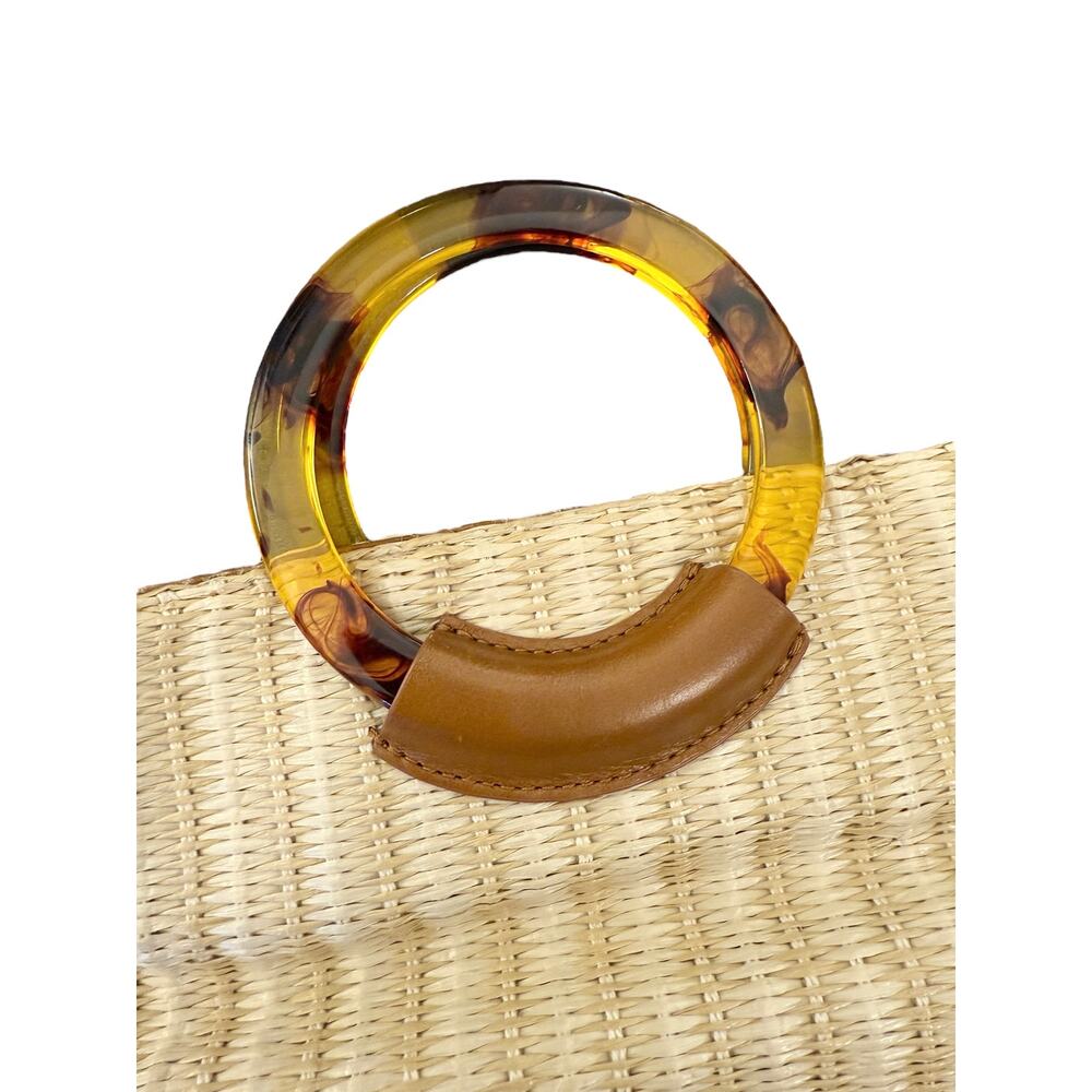Hobo Sheila Raffia Circle Handle Tote Bag Straw Woven Tortoise Ring Handles - Picture 4 of 7
